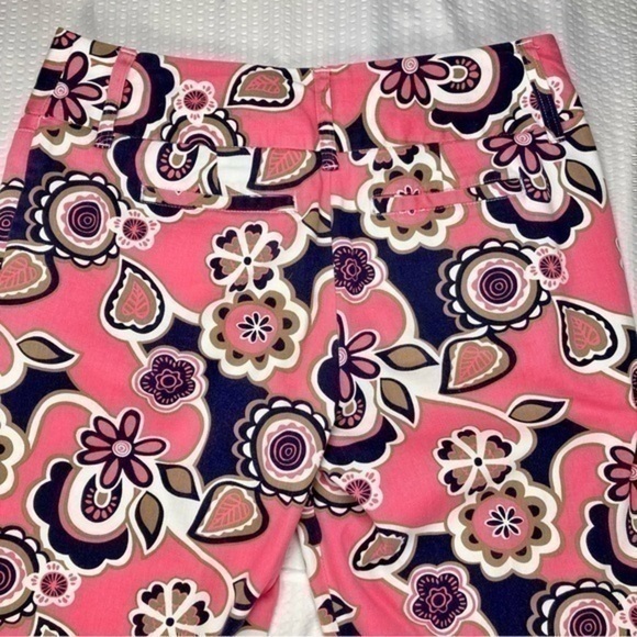 Madison Capri Pants Womens 10 Pink Black Floral Cotton Mid Rise Straight Leg - Picture 8 of 10